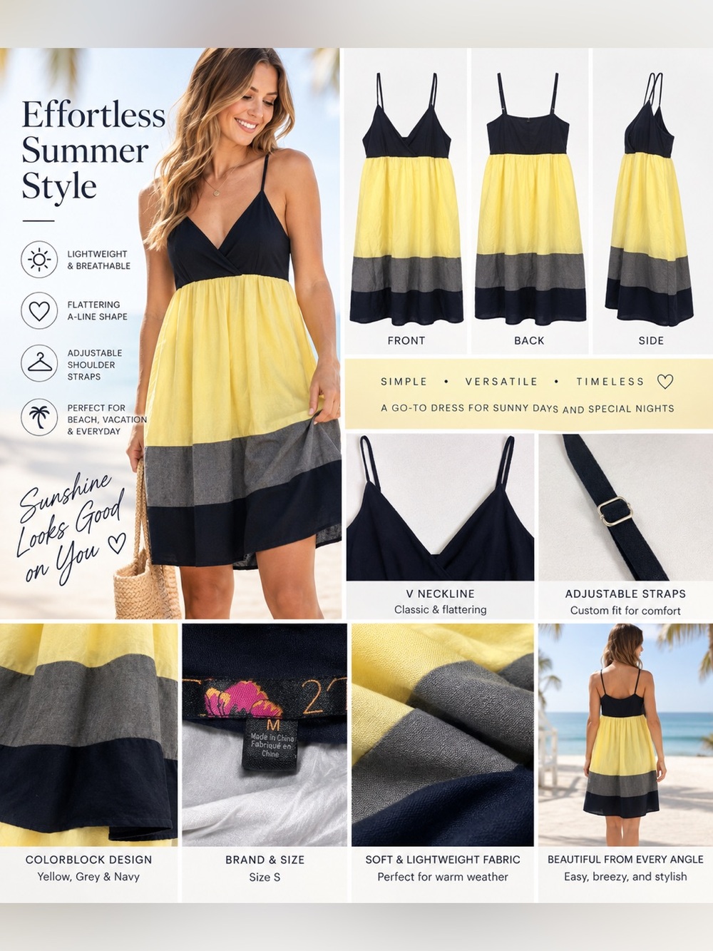 Adjustable shoulder strap V neck Mini Dress Size S